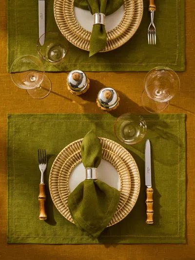 Volga Linen Hem-stitch Linen Placemats (set Of 6) In Green