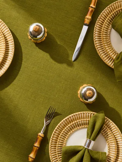 Volga Linen Linen Round Tablecloth (110in/2.8m) In Green