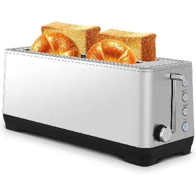 Voltzze 4-piece Ultra-wide Long-slot Toaster, Red Dual-control Toaster With 4×1.5-inch Slots, Anti-clogging 