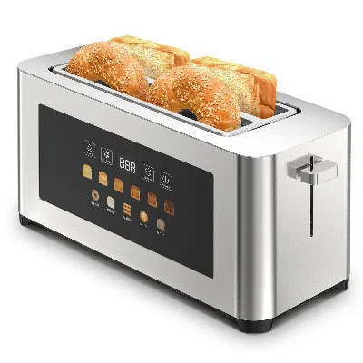 Voltzze 4-piece Ultra-wide Long-slot Toaster With Silver Dual-control Bread Machine. Features 4×1.5-inch Slo