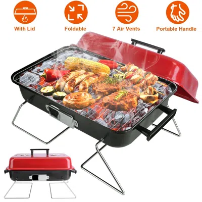 Voltzze Portable Barbecue Smoker Charcoal Grill Outdoor Tabletop Grill Small Folding With Lid For Backyard C