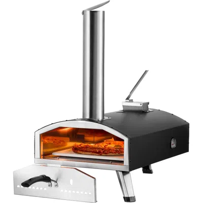 Voltzze Portable Outdoor Oven, 12-inch Pizza Oven, Pellet & Chips & Charcoal Tri-fuel, Iron Spray Pizza Gril
