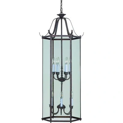 Volume Lighting 12-light Candelabra Lantern Cylinder Chandelier With Clear Beveled Glass Panels In Prairie Rock