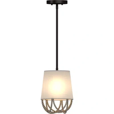 Volume Lighting 1-light Antique Bronze Beaded Island Pendant Light With Fabric Shade In Antique Bronze & Wood Ball