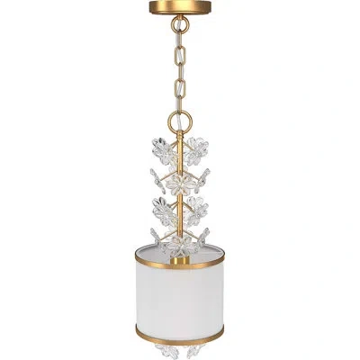 Volume Lighting 1-light Antique Gold Cylinder Pendant Light With White Fabric Shade