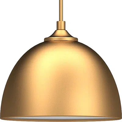 Volume Lighting 1-light Black & Dark Wood Grain Dome Shaded Pendant Light With Steel Shade In Antique Gold,antique Gold