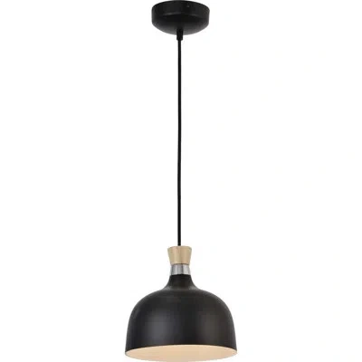 Volume Lighting 1-light Black And Wood Hanging Barn Dome Pendant Light In Black & Wood
