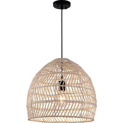 Volume Lighting 1-light Black Island Basket Pendant Light With Rattan Dome Shade In Black & Natural Rattan
