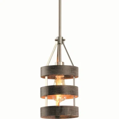 Volume Lighting 1-light Brushed Nickel And Walnut Striped Cylinder Island Pendant Light In Brushed Nickel & Wood Grain