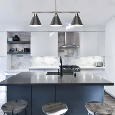Volume Lighting 3-light Brushed Nickel And Black Modern Island Pendant Light With Cone Metal Shades