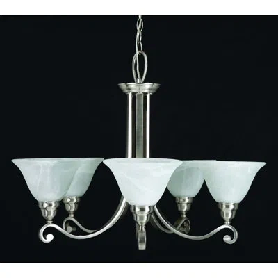 Volume Lighting 5-light Shaded Brushed Nickel Classic Traditional Chandelier With Alabaster Glass Shades