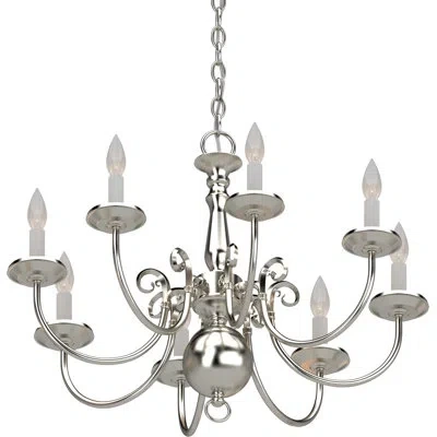 Volume Lighting 8 - Light Candle Style Classic / Traditional Chandelier In Brushed Nickel