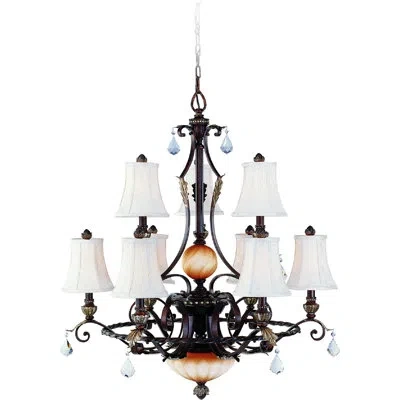 Volume Lighting Andalusia 9 - Light Shaded Tiered Chandelier In Vintage Bronze With Gold Highlights