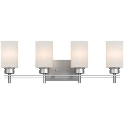 Volume Lighting Carena 4-light Indoor Nickel Vanity Wall Mount With Etched White Cased Glass Cylinder Shades