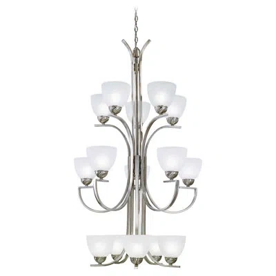 Volume Lighting Chicago 15 - Light Shaded Tiered Chandelier In Brushed Nickel