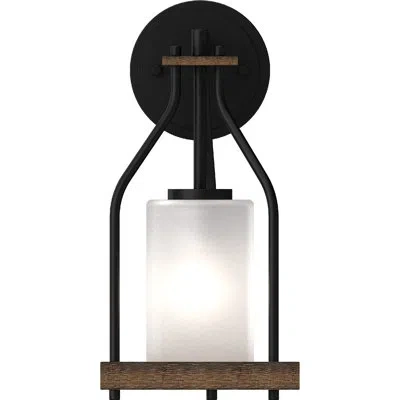 Volume Lighting Emery 5 In. Walnut And Black Indoor Wall Sconce With Frosted Glass Cylinder Shade In Walnut;frosted;walnut & Black