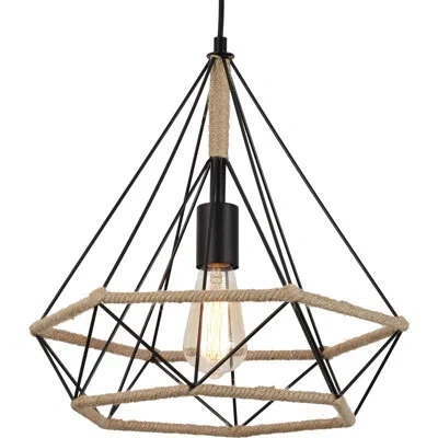 Volume Lighting Magan 1-light Black Geometric Bulb Pendant Light With Hemp Rope In Black & Hemp Rope