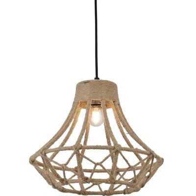 Volume Lighting Magan 1-light Black Geometric Island Pendant Light With Hemp Rope In Black & Hemp Rope