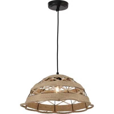 Volume Lighting Magan 1-light Black Island Pendant Light With Hemp Rope Dome Shade In Black & Hemp Rope