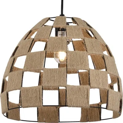 Volume Lighting Magan 1-light Black Single Island Pendant Light With Checkered Hemp Rope Shade In Black & Hemp Rope