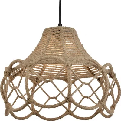 Volume Lighting Magan 1-light Black Single Island Pendant Light With Hemp Rope Shade In Black & Hemp Rope