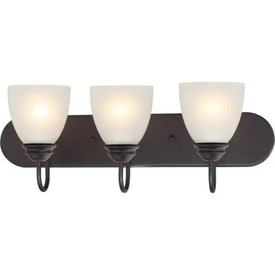 Volume Lighting Mari 3-light Indoor Antique Bronze Vanity Light Wall Mount With White Frosted Glass Bell Shades