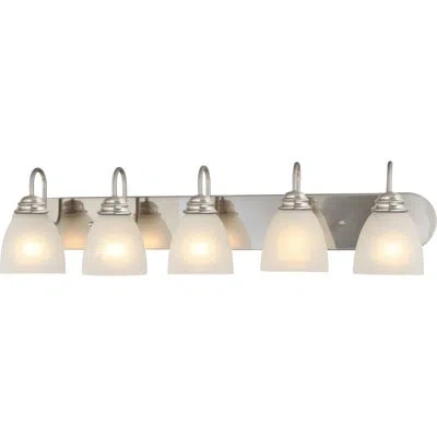 Volume Lighting Mari 5-light Indoor Brushed Nickel Vanity Wall Mount With White Frosted Glass Bell Shades
