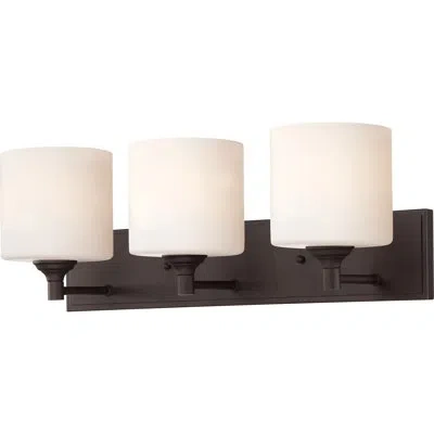 Volume Lighting Milena 3-light Indoor Antique Bronze Vanity Light With Etched White Cased Glass Cylinder Shades In Antique Bronze;antique Bronze