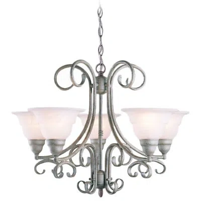 Volume Lighting Toledo 1795-8 Classic/traditional 5-light Antique Silver Pendant Chandelier With Alabaster Glass Bel