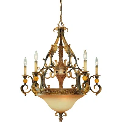 Volume Lighting Venetian 5 - Light Candle Style Classic / Traditional Chandelier In Heirloom Umber