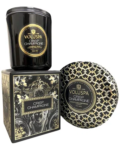 Voluspa 12oz Crisp Champagne 3-wick Tin Candle Set In Black