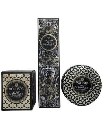 Voluspa Crisp Champagne 3-wick Tin Candle Set In Black
