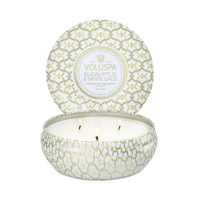 VOLUSPA EUCALYPTUS & WHITE SAGE THREE WICK TIN CANDLE 12 OZ.,8127