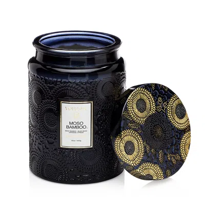 Voluspa Moso Bamboo Large Jar Candle 18 Oz. In Blue