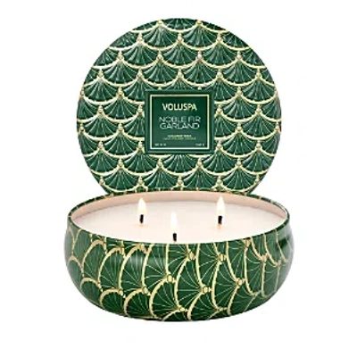 Voluspa Noble Fir Garland 3 Wick Tin Candle, 12 Oz. In Green