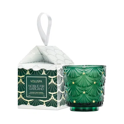 Voluspa Noble Fir Garland Boxed Pedestal Ornament Candle 2.5 Oz. In Green