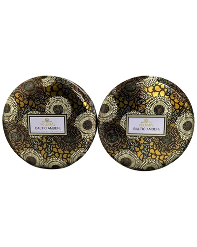 Voluspa Pack Of 2 12oz Baltic Amber 3-wick Tin Candles In Green