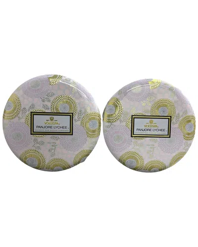 Voluspa Pack Of 2 Panjore Lychee 3-wick Tin Candles In Gold