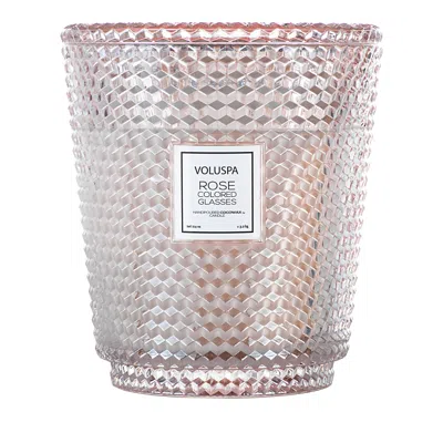 Voluspa Rose Colored Glasses Embossed Glass Hearth Candle 114 Oz. In Pink