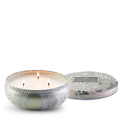 Voluspa Tahitian Coconut Vanilla 3 Wick Tin Candle In Gray