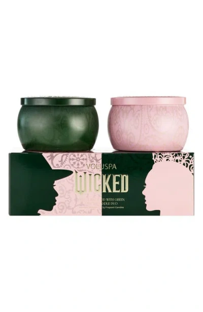 Voluspa Limited Edition Wicked Pink Goes Good With Green Mini Tin Candle Duo Gift Set