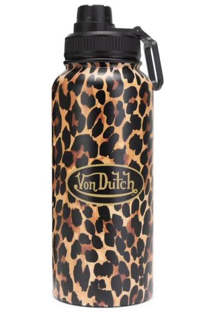 Von Dutch 32oz Hydration Double Walled Insulated Stainless Steel Bottle In Animal Print