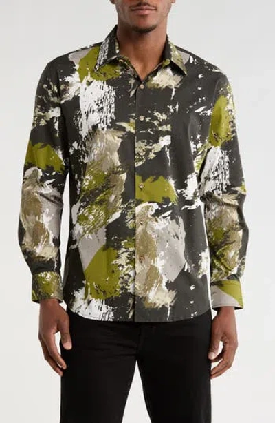 Von Dutch Abstract Print Long Sleeve Button-up Shirt In Multi