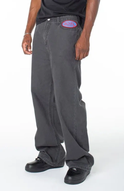 Von Dutch Baggy Contrast Graphic Patch Straight Reaper Pant In Gray