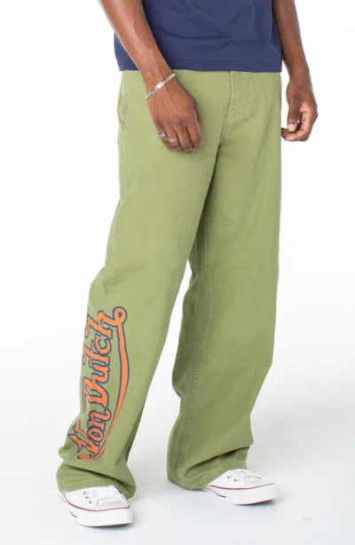 Von Dutch Baggy Contrast Graphic Patch Straight Reaper Pant In Green