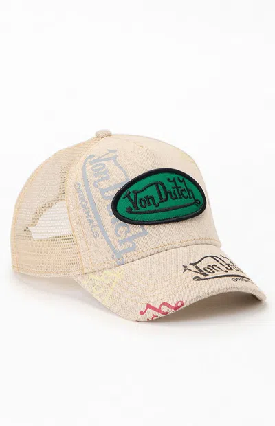 Von Dutch Beige Tagged Trucker Hat In Multi