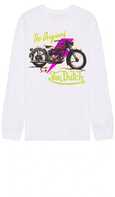 Von Dutch Biker Shop Graphic Long Sleeve Tee In White