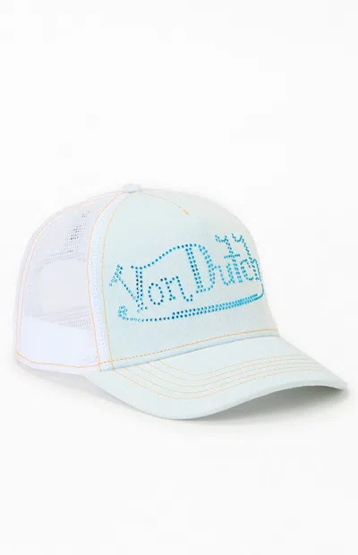 Von Dutch Bling Trucker Hat In Blue In Gray