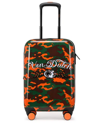Von Dutch Camo Small Expandable Hardside Carry-on Spinner Suitcase In Orange