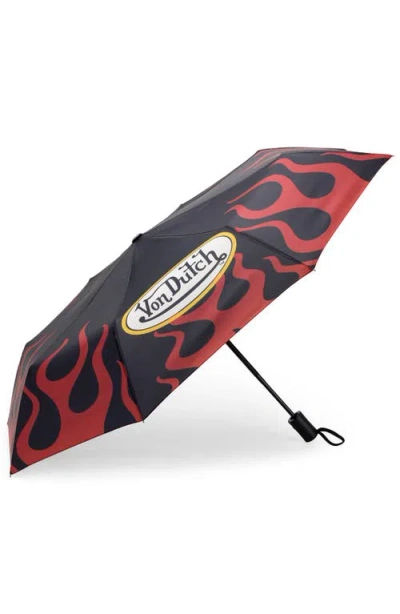Von Dutch Compact Automatic Umbrella, Strong & Portable In Black